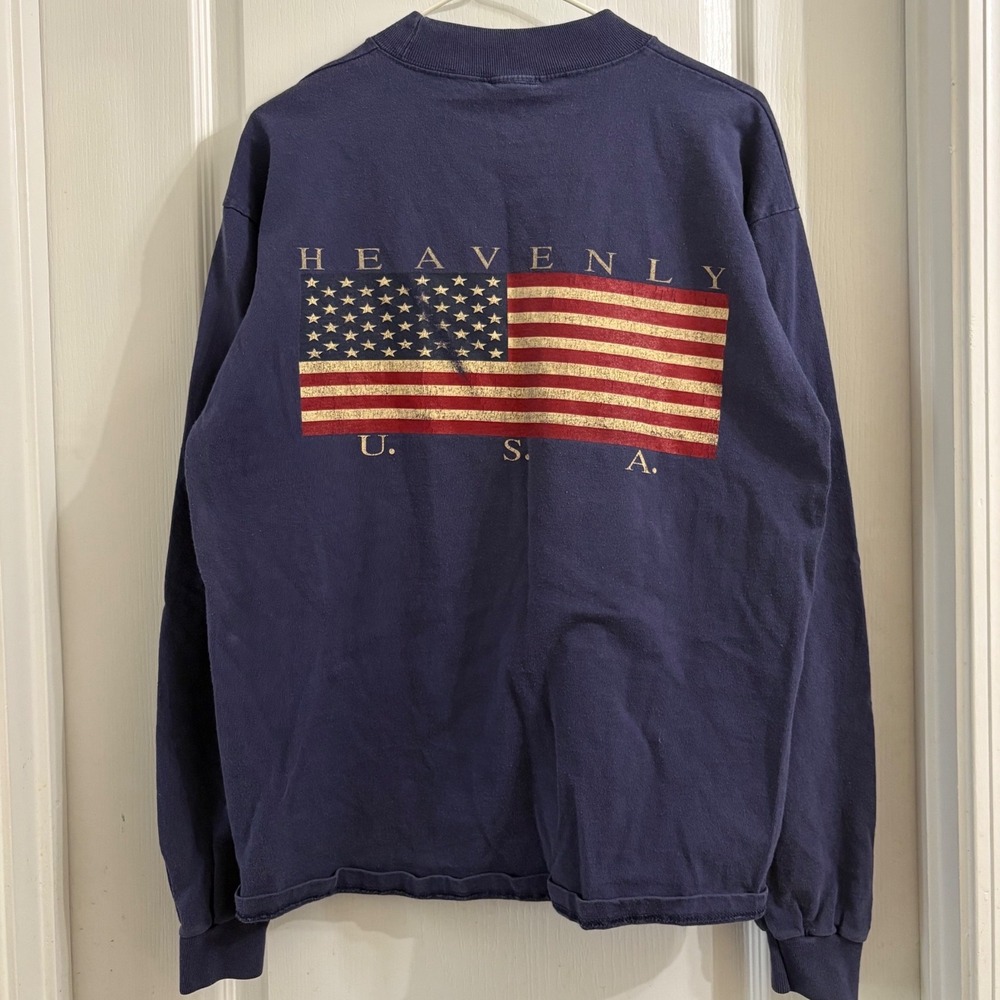 VTG Ottowear Heavenly Tahoe Long Sleeve T-Shirt Navy Blue USA Flag Mens Medium